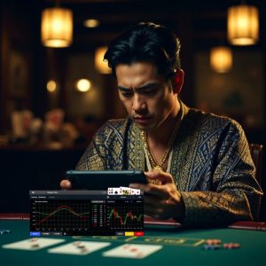 Thai player using a smartphone or tablet to play online baccarat